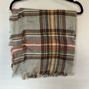 Multicolor blanket scarf - grey, brown, yellow, orange, teal